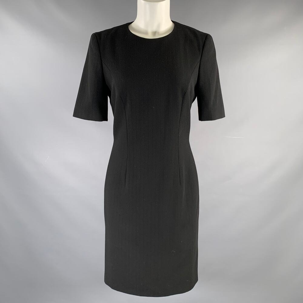 ESCADA Size 2 Black Virgin Wool Short Sleeve Knee Length Cocktail Dress